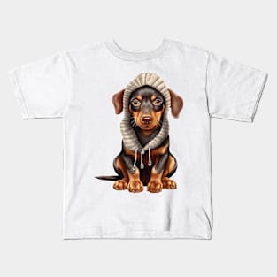 Winter Doberman Pinscher Dog Kids T-Shirt